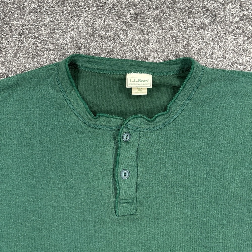 L.L. Bean Henley Two-Layer River Driver's Shirt Mens Large Green Wool Blend USA - Picture 4 of 8